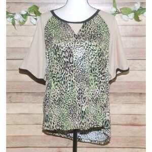 Cato Est. 1946 Green Leopard Print T-Shirt Top Size XL Stretch Short Sleeve